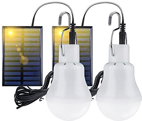 Peralng Solar Powered Shed Led Light Bulb, Hanging Lamp with Adjustable Solar Panel,110 Lumens,3W Camping Light Apply to Outdoor Hiking Camping Tent Fishing Lighting (2PCS)