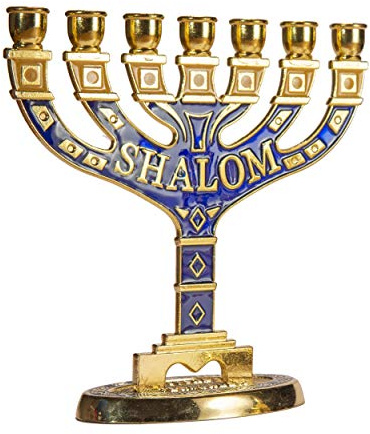 XL Gold Jerusalem Kerzenhalter Judaica 7 Zweige Shalom Israel Menora jüdisches Symbol 21 x 20 cm