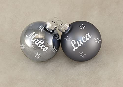 Weihnachtskugel mit Wunschname - schöner Weihnachtsschmuck für den Weihnachtsbaum - steinblau