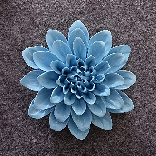 TURSGYZ Fiori in ceramica fatti a mano Scultura di peonia blu Decorazione per la casa da appendere in 3D 12cm
