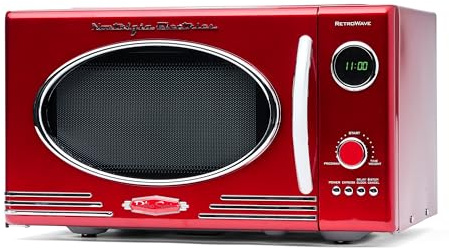 Nostalgia Retro Countertop Microwave Oven - Large 800-Watt - 25.4L - 12 Pre-Programmed Cooking Settings - Digital Clock - Kitchen Appliances - Red