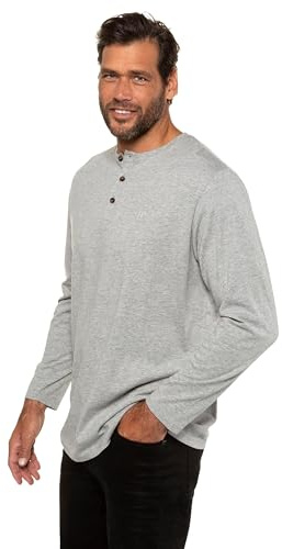 JP 1880 herr, stora storlekar, herrkläder, L-8XL, Henley, basic, skjorta, långärmad, knapplist, upp till 8XL 702555, Grå melange, 4XL