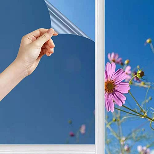 Spiegelfolie Selbstklebend Sonnenschutzfolie Fenster Sichtschutz Reflektierende Fensterfolie Innen Hitzeschutz Wärmeisolierung 99% UV-Schutz Sonnenschutz Tönungsfolie (Argento, 40 * 400CM)