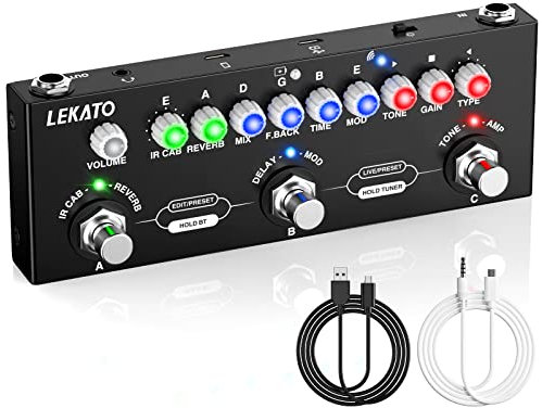 Multieffektgerät Gitarre, LEKATO Effektgerät Gitarre mit IR-Loading 9 Verstärkermodelle, Delay/Reverb/Phase/Chorus/Distortion/Overdrive, Multieffektpedal Guitar Pedal mit Aufnahme und Bluetooth 5.0