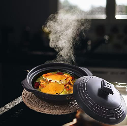 SHALOLY Cacerola De Cerámica con Tapa para Horno Y Vitrocerámica Ollas Chinas De Barro para Cocinar Sopa Sopera con Tapa Cerámica Redonda con Tapa Resistente Al Calor,Black-1.1L (Black 2.6L)