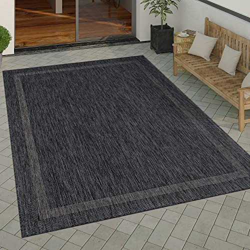 Paco Home Alfombra Interior Y Exterior Balcon Terraza Alfombra Cocina Moderna Dibujo Geometrico Motivo Abstract, tamaño:240x340 cm, Color:Antracita