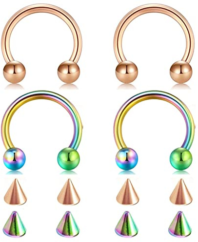 AMDXD Nasenstecker 1.2mm, Edelstahl Piercing Stud Rosegold U Hufeisen Barbell Kegel Ersatz, Lippen Ohr Nasen Piercingschmuck für Damen, 4Pcs