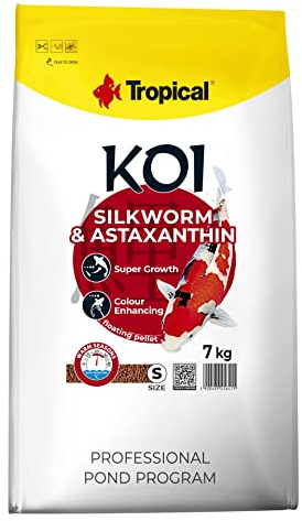 KOI Silkworm&ASTAXANTHIN Pellet Size S 7kg - Teichfischfutter für die tägliche Fütterung von Koi in der warmen Jahreszeit bei Wassertemperaturen von 15 bis 30°C
