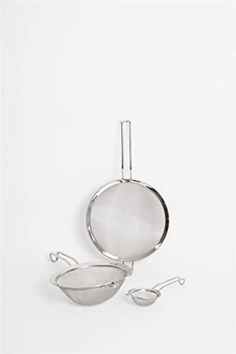 MasterClass Set of Three Stainless Steel Fine Mesh Sieves, Includes 7.5cm, 18cm and 20.5cm Sieves