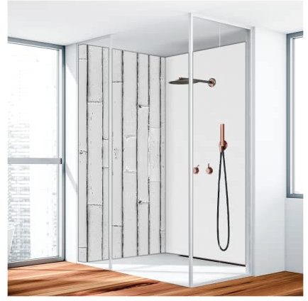 wohnundbad.de Duschrückwand, Badrückwand, Duschverkleidung, Wandverkleidung aus 3 mm Alu-Verbundplatte, 100x250cm, Bambus Weiss Matt - 1334