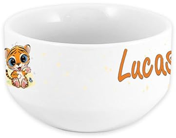 Bol enfant personnalisable – Ajoutez le prénom | Cadeau original | 720mL | Plusieurs motifs | Céramique (Tigre)