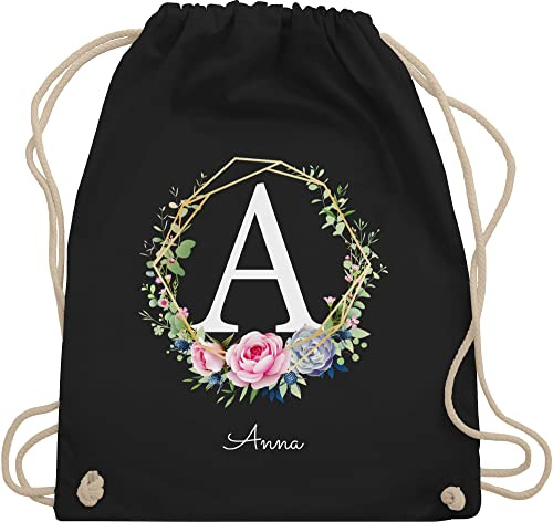 Turnbeutel Rucksack - Initialen - Personalisierte Geschenke Frauen I Geschenkideen Mädchen mit Namen I Geschenke Freundin - Unisize - Schwarz - buchstaben schulkind beutel anfangsbuchstabe