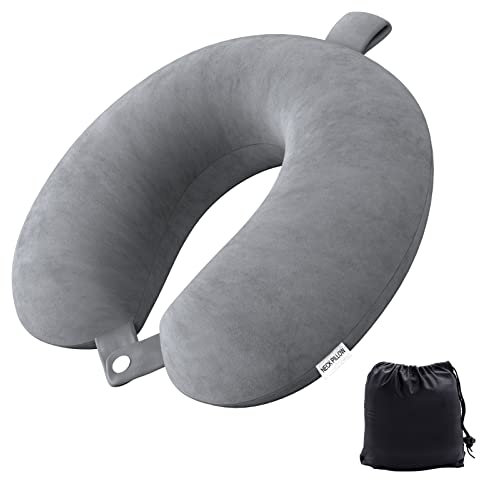 Senders Reisekissen Memory Schaum Nackenkissen leicht Schnellpackung für Flugzeug Zug Auto Reisen Camping Nackenstützkissen (Dark Grey)