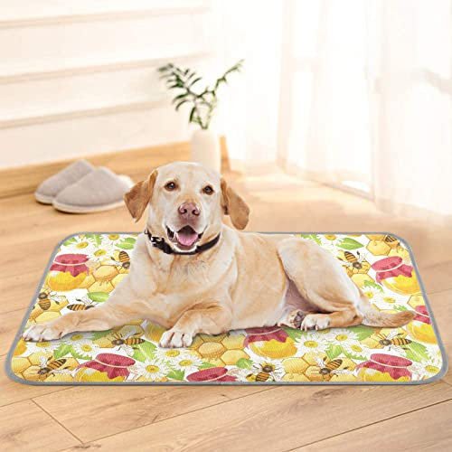 Cooling Mat for Dogs Cats Bees Honeycomb Jars of Honey Flowers 22 x 28 Inch Summer Pet Bed Washable Sleeping Mats for Sofa Floor Outdoor