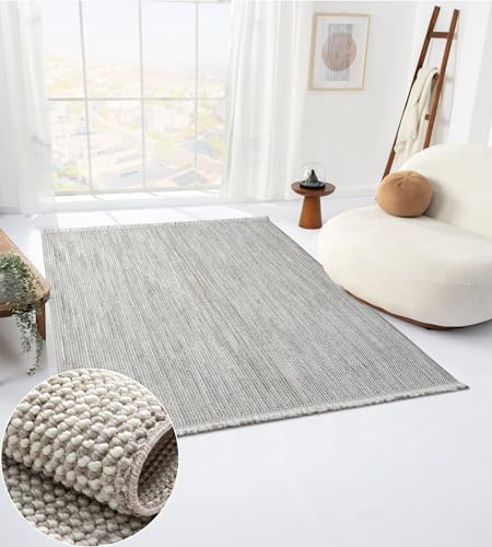 MY-RUG Teppich 160x230 cm - Wohnzimmer Teppich Beige Sisal Look Weiß | Kurzflor Teppich für Schlafzimmer und Flur, pflegeleicht, robust, modern, Ökotex, geeignet für Saugroboter und Heizung.