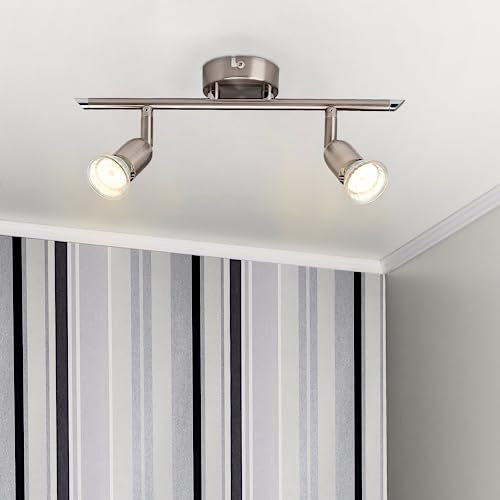 Lightbox Deckenlampe - 2-flammiger Deckenstrahler in Eisenfarben mit 2 GU10 LED Leuchtmitteln (wechselbar) - warmweiße Lichtfarbe mit insgesamt 600 Lumen - schwenkbare Köpfe
