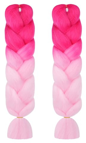 Aoimg Rajout Cheveux Tresse, 2PCS Jumbo Braids Meches(Rose+Rose Clair) | Rajout Meches Tresse Cheveux, Jumbo Braids Meches, 65cm Extension de Cheveux de Fibre Synthétique