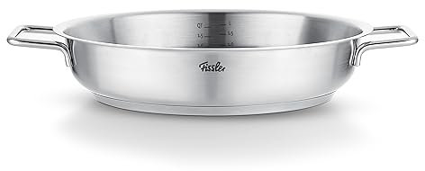 Fissler Pure Collection - Padella in acciaio inox (diametro 28 cm) non rivestita, scala graduata interna, bordo alto, compatibile Induzione