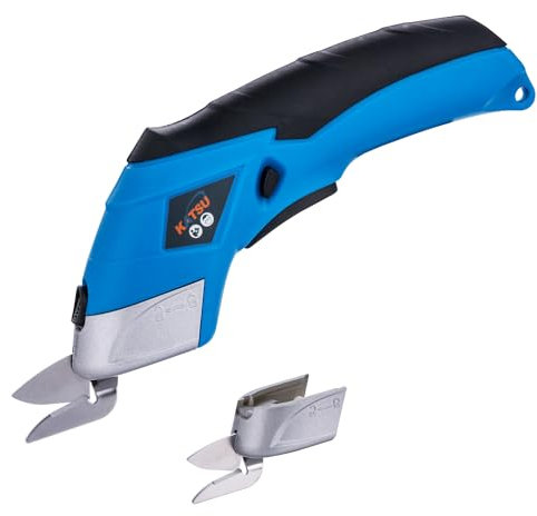 KATSU Tools Elektrische Kabellose Stoffschere 3,6V Wiederaufladbarer mit 2 Schneidklinge aus legiertem Stahl Akku-Schere für Stoffen Papier Karton Leder Kunststoff