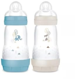 MAM 2 biberon Easy Start Anti-Colica 2+ mesi flusso medio (2 x 260 ml) Oceano + Sabbia - Biberon per ridurre le coliche e il disagio del bambino - Biberon per l'allattamento