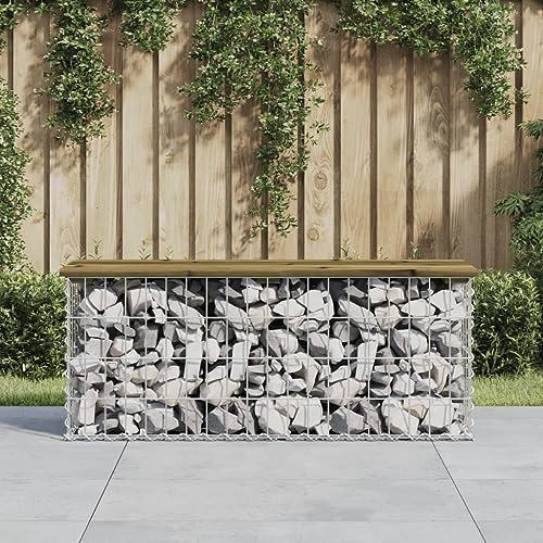 ARKEM Gartenbank aus Gabionen 103x31,5x42 cm Sitzbank Garten GabionenköRbe Gabionen Bank Outdoor Patio BäNke Kiefernholz Imprägniert