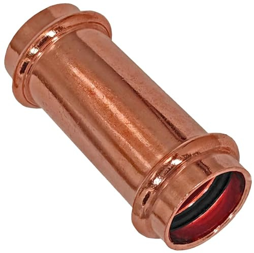 MegaHaustechnik Schiebemuffe 22x22 Pressfitting aus Kupfer für Kupferrohr-Außendurchmesser 22mm zum Verpressen V-Kontur, Trinkwasser geeignet, 2415.3 Kupplung Verbinder Doppelmuffe