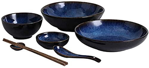 CRBUDY Tafelservice, Schüssel-Sets, 7-teiliges Geschirr-Set, Retro-Keramik-Farbgeschirr-Sets, Schüsseln/Fischteller/rechteckiger Teller für 1 Person