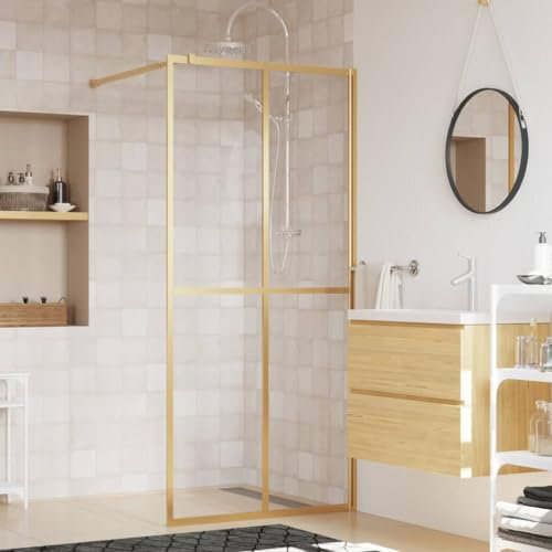 LAPOOH Paroi de Douche avec Verre ESG Transparent doré 90x195 cm,Vitre Baignoire Salle De Bain,Pare-Baignoire