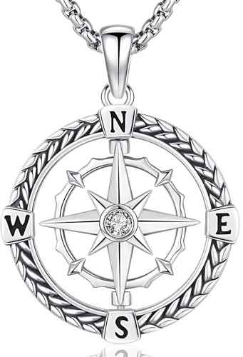 Friggem Kompass Halskette 925 Sterling Silber Herren Kette Kompass Anhänger Zum Vatertag Abschluss Geschenk Schmuck für Herren Damen