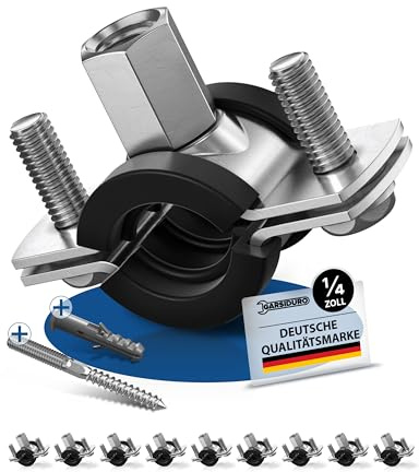 GARSIDURO® Profi Rohrschellen | 1/4 Zoll (12-16mm) 10 Stück | mit passenden Stockschrauben und Dübeln | Schraubrohrschellen Stahl verzinkt mit Gummieinlage zur Rohrbefestigung und Rohrhalterung | 1/4