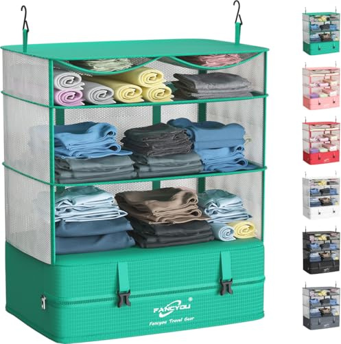 FANCYOU Koffer Organizer Hängende Verpackung Würfel Tragbare Schrank Regale Kompressive Reisegepäck Essentials 30x44x65cm 3 Regale & 1 Schrank Ausdehnbare Organizer Nylon Verpackungstaschen (Grün)