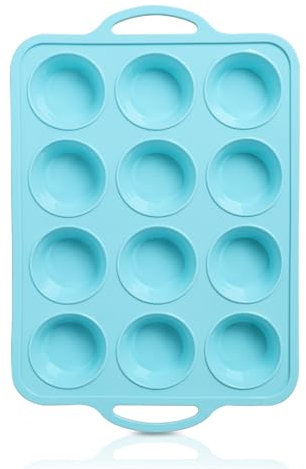 Foepoge Muffin Backform Silikon mit Metallrahmen für 12 Muffins, Antihaft Muffinform 12er,BPA-Freie Muffinblech Silikon Muffinformen, Muffinbackformen für Cupcakes,Pudding,Brownies,Mintgrün