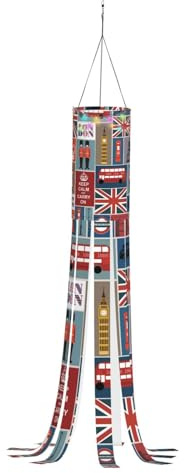 England Symbols Print Vibrant Halloween Windsock 40-Inch Festive Outdoor Decor for Spooky Atmosphere