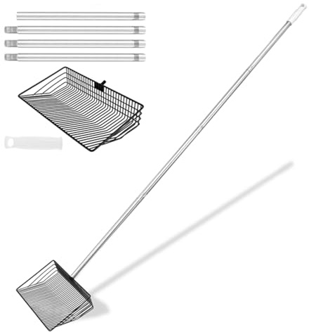 Hühnerkotschaufel aus Metall mit abnehmbarem Griff, 1,4 m lang, Edelstahlstange, Breite 25 cm, Katzenstreuschaufel, Katzenstreu-Siebschaufel, tiefe Kotschaufel für Katzen, Hunde, Huhn