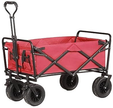 Chariot de jardin pliable robuste avec 4 roues pour le shopping en plein air et le transport utilitaire