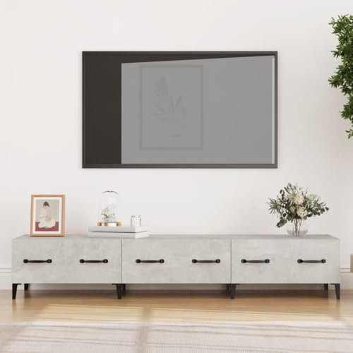 CINDERFUL TV-Schrank Betongrau 150x34,5x30 cm Holzwerkstoff,Modernes TVLowboard Betonoptik Viel Stauraum für Entertainmentbereich & Wohnzimmer TV-Möbel, TV-Bänke
