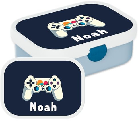 Mepal Campus Lunchbox mit Namen Gaming – 750 ml – Weißer Controller | Personalisierte Bento Brotdose mit Namen für Kinder – Bento-Einsatz & Gabel – Clip-Verschluss – Spülmaschinenfest