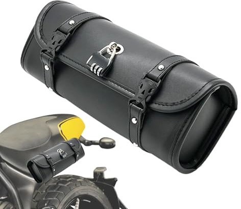 Générique Sacoche De Fourche De Moto - Sacoche De Guidon avec Serrure | Sacoche Rétro en Cuir PU Imperméable, Accessoire pour Guidon De Moto, Parfaite pour Transport De Petits Objets en Déplacement