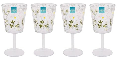 YöL Set of 4 Wine Goblets Daisy Print Plastic Summer Picnic Outdoor Dining BBQ Juice Water Lightweight Cups Glasses