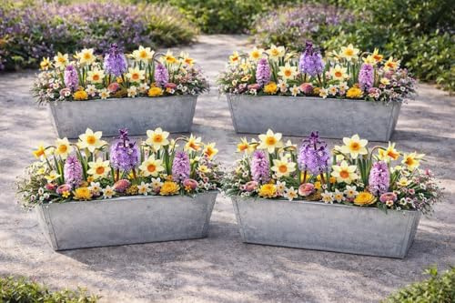 KAMACA 4 Stück Zink Paletten Blumenkasten Einsatz passend für Europaletten Pflanzkasten für Blumen Kräuter Balkonkasten Blumentopf aus verzinktem Metall 38 cm groß (Silber, 4er Set)