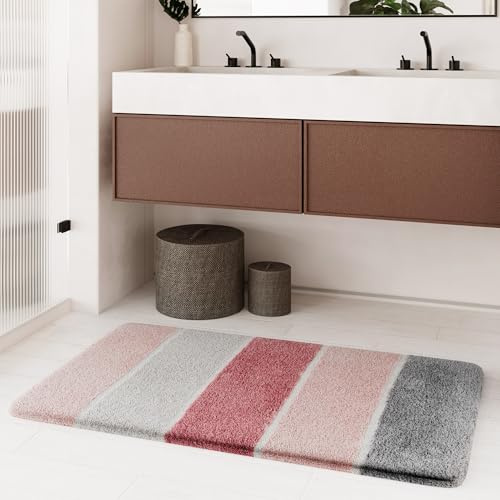 Homie Living Rio Marina Badteppich, 55 x 65 cm, Puder rosa | Badematte kuscheliger Flauschiger weicher Flor, rutschfest und Waschbar