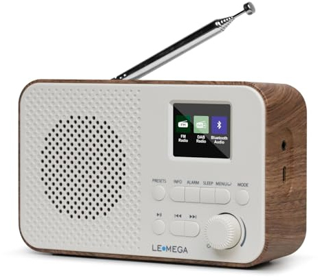 LEMEGA DAB Go Portable DAB+/FM Radio – Digital Compact Radio with Bluetooth Streaming,Personal Small DAB Radio, OLED Display, Dual Alarm Clock,Headphone Jack,Batteries or Mains Powered,Walnut