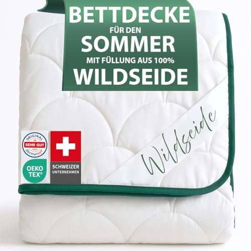 Welldora Premium Sommerdecke 220x240, Füllung 100% Wildseide, Oeko-Tex | Luxuriöse Sommer Bettdecke mit kühlender Wildseide | Luftige Kühldecke | Ideal für Allergiker geeignet | Schweizer Marke