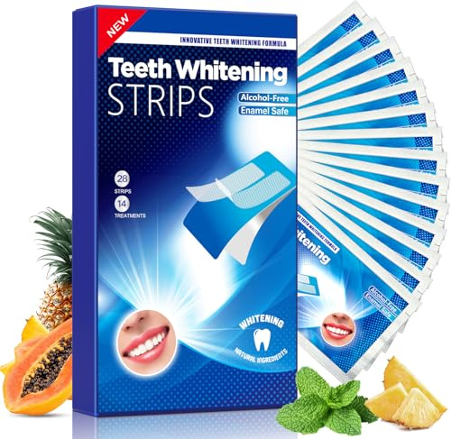 Natural Teeth Whitening Strips Kit 14 Treatments - Sensitive Teeth Whitener, Enamel Safe White Strips - Instant Teeth Whitening Without The Harm