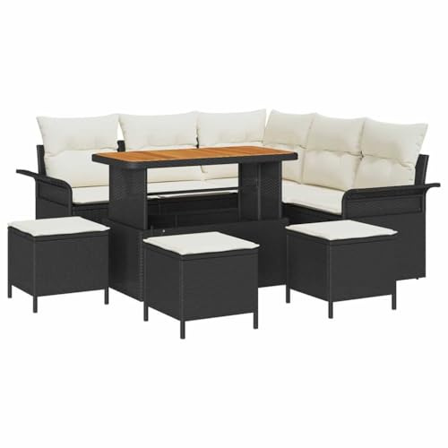 vidaXL Trädgårdsoffset 9 pcs Svart konstrotting, Trädgård och Terass, Modern Rattansoff set, Modulär Design, Lätt, UV-Skyddad, Utemöbler, Justerbart Bord