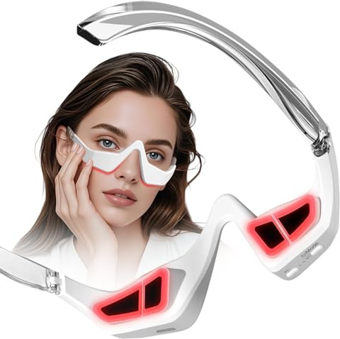Under Eye Red Light Therapy, 4 Modes Red Light Under Eye Therapy Glasses Microcurrent Eye Massager, Therapy for Eyes Bags Dark Circles Puffiness Wrinkles Fine Lines, Relieving Eye Fatigue