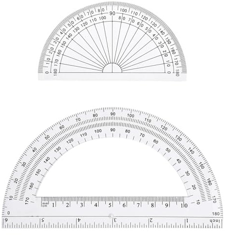 2 Pack Plastic Protractor Set – 180 Degree Clear Protractor, 4 Inch & 6 Inch with Ruler, Transparent Angle Measuring Tool for Students, Teachers and DIY Projects