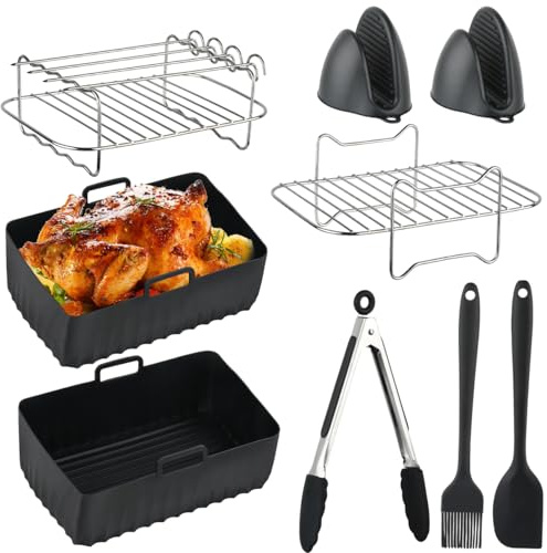 BOPEUY Accesorios Freidora de Aire para Ninja AF400EU 9L, 14piezas Air Fryer Accesorios, Molde Silicona Freidora de Aire,para Ninja y Otras Freidoras de Aire de Doble Zona con una Capacidad de 4.5L/9L