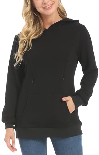 Happy Cherry Sweat Allaitement Femme Enceinte Pull Grossesse à Capuche Haut Automne Hiver Noir XL