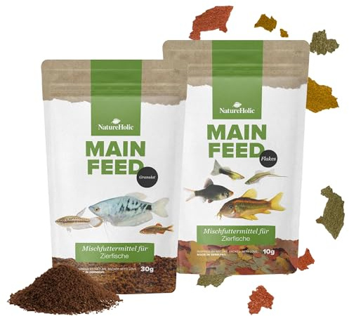 NatureHolic Hauptfeed Bundle - Granulat & Flocken Fischfutter fürs Aquarium - Abwechslungsrecih mit Omega3, Vitaminen & Spurenelementen - Klarwasser-Formel für alle Aquarienfische